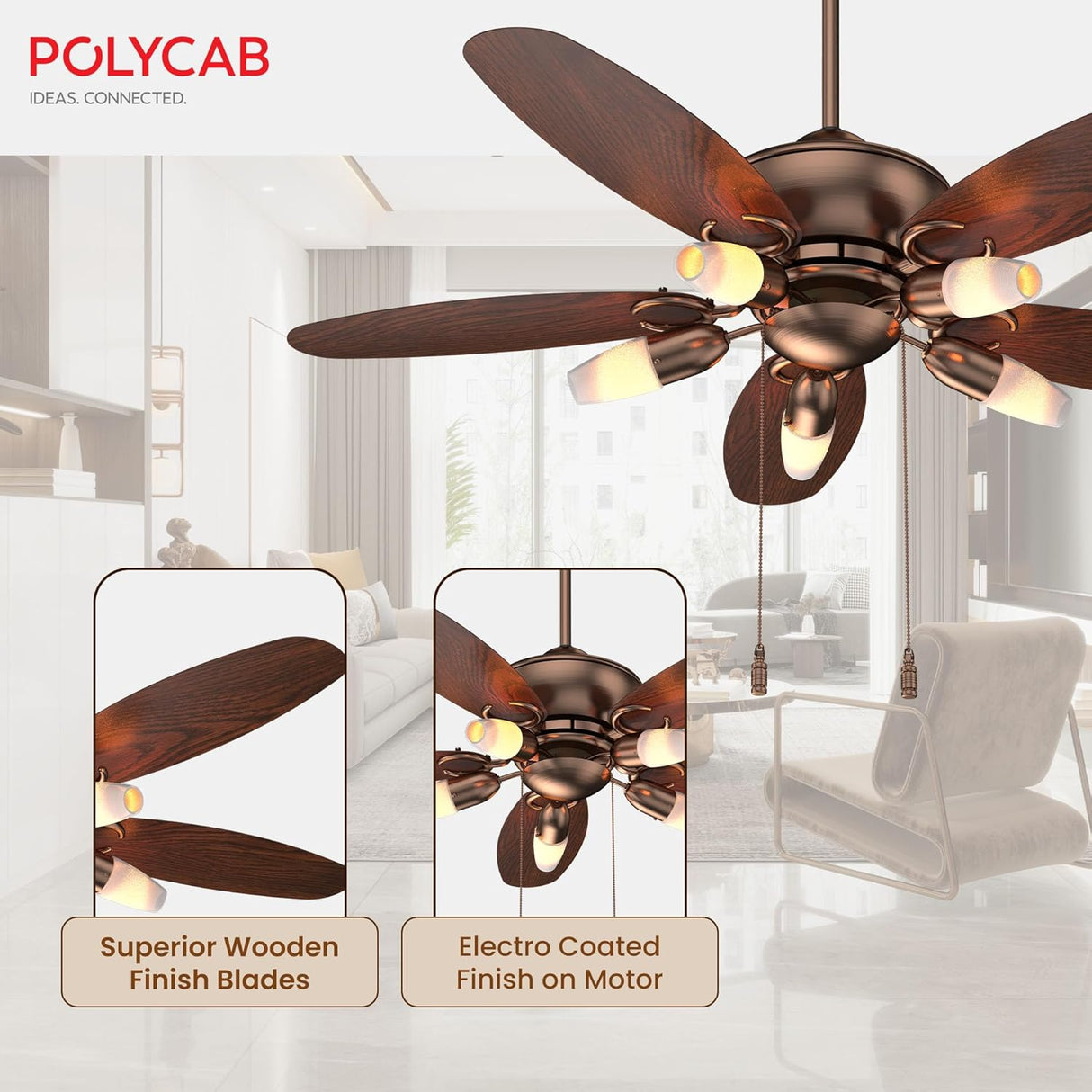 Polycab Superia SP02 BLDC 1200mm Underlight Ceiling fan (Antique Copper Rosewood)