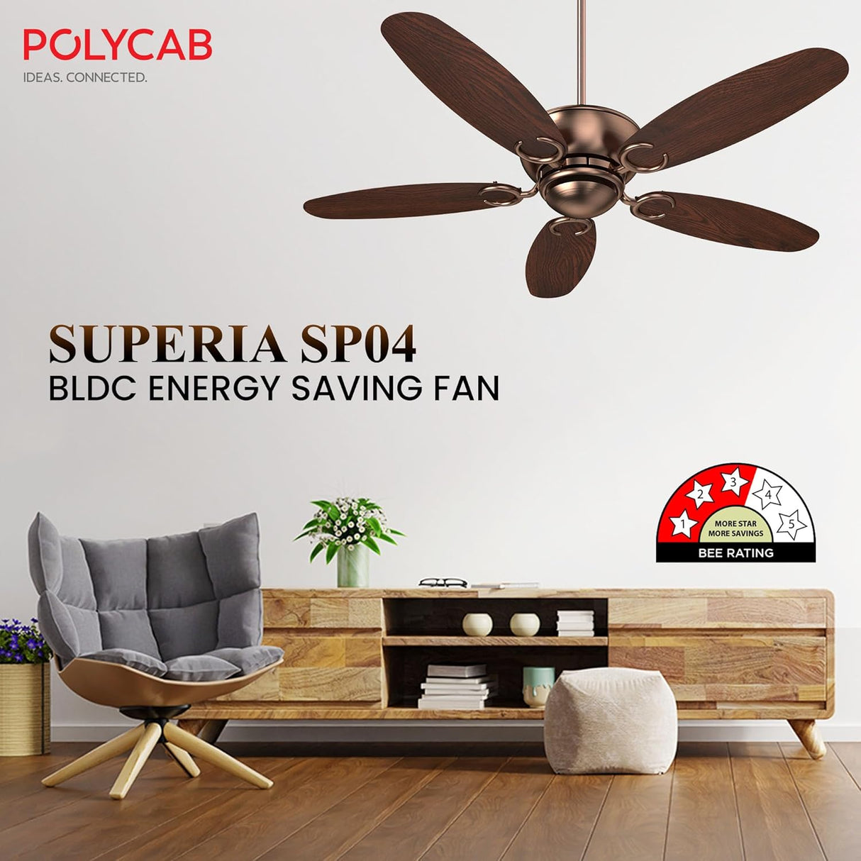 Polycab Superia SP04 BLDC 1200mm Premium Ceiling fan (Antique Copper Rosewood)