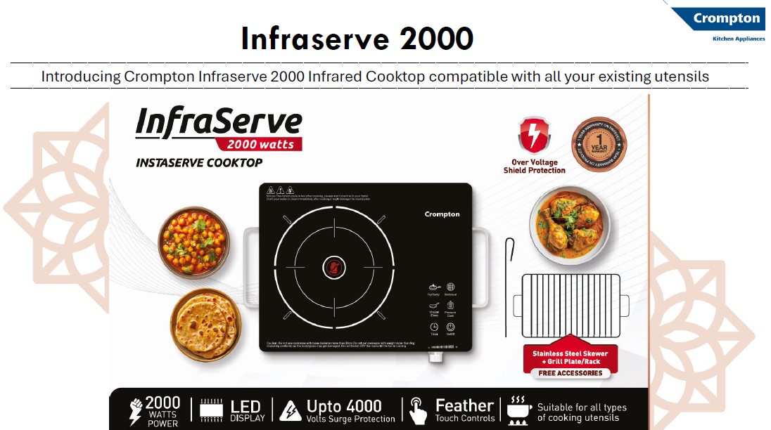 Crompton Infraserve Infrared Cooktop 2000-Watts for all type of utensil (Black)