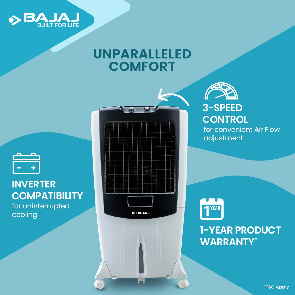 Bajaj Shield Series Mighty 95 Litre Desert Air Cooler | White