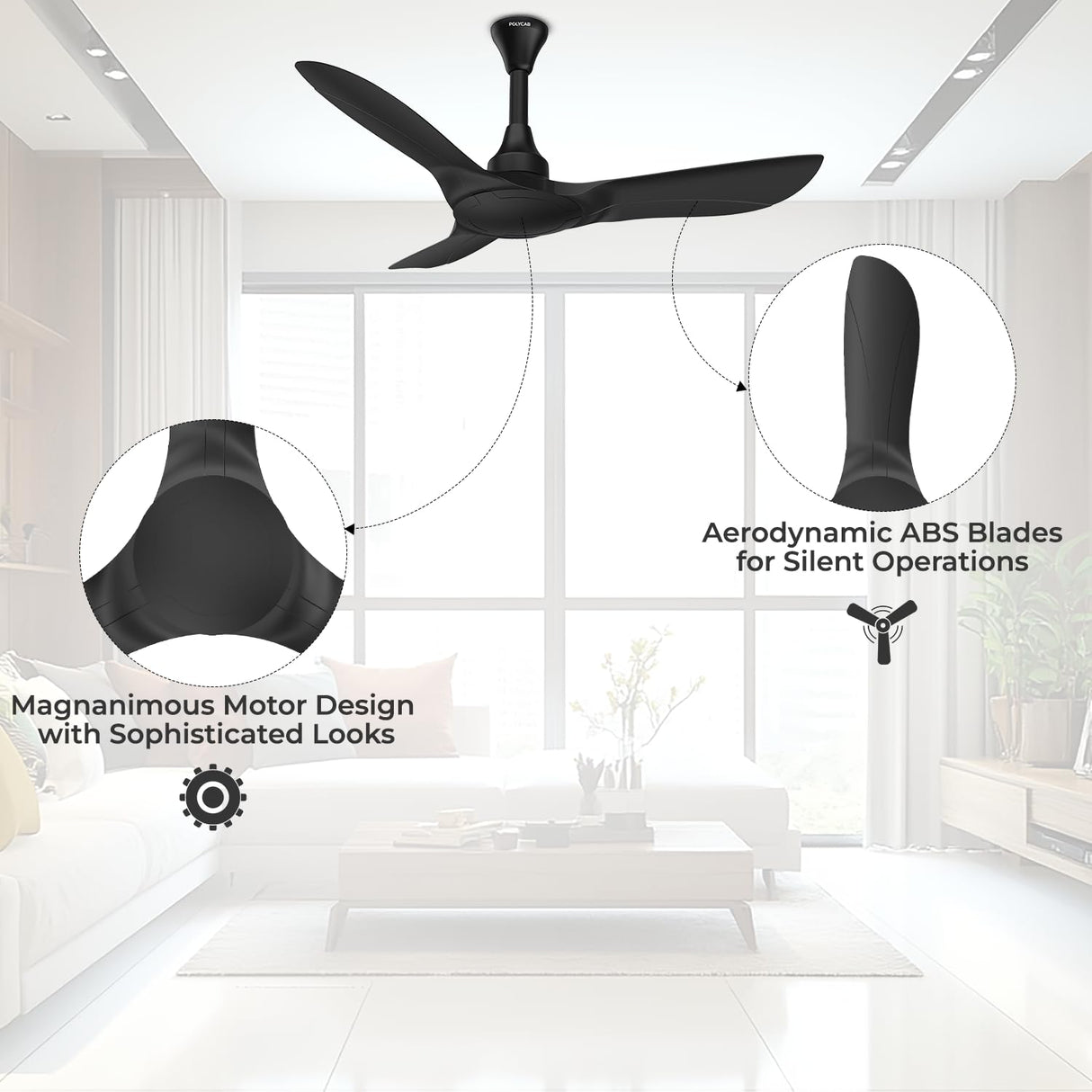 Polycab Silencio Cruiser Prime 1200mm BLDC Low Noise Ceiling fan 【Matt Black】