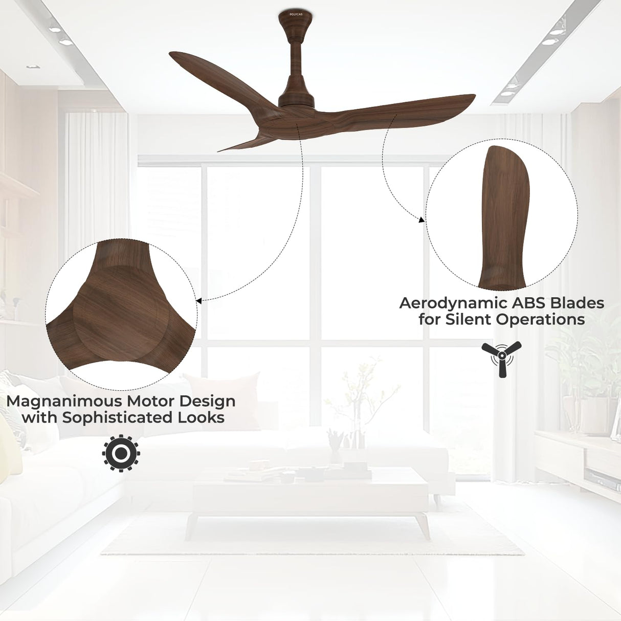 Polycab Silencio Cruiser Prime 1200mm Low Noise Ceiling fan【Walnut Wood】