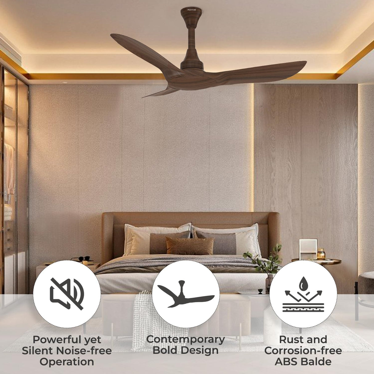 Polycab Silencio Cruiser Prime 1200mm Low Noise Ceiling fan【Walnut Wood】