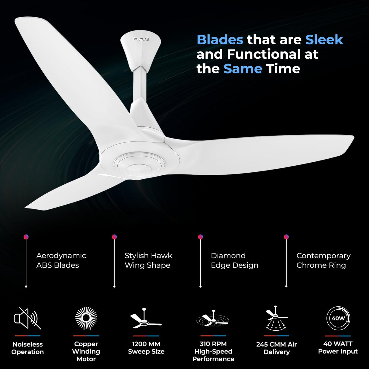 Polycab Silencio Cruiser 1200mm BLDC Premium Silent Ceiling Fan (White)