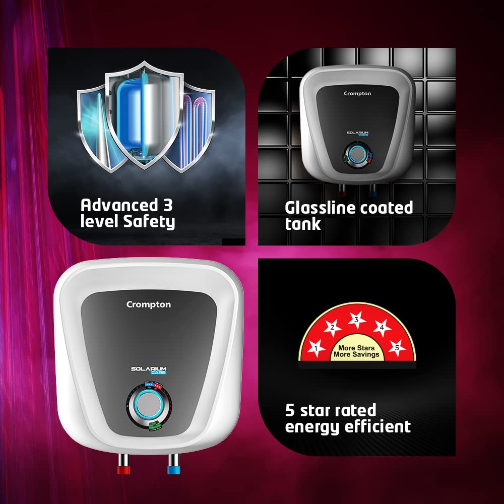 Crompton Solarium Care 10 Litre 5-Star Storage Water Heater (Geyser, White, Free Installation)