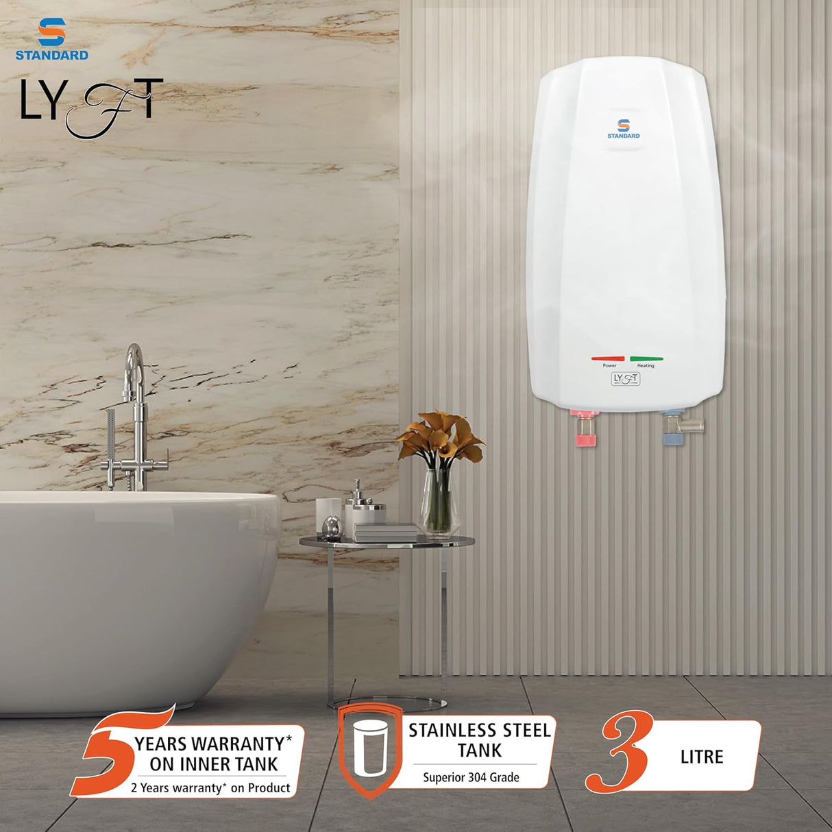 Havells Standard Lyft 3 Litre Instant Water Geyser (White)