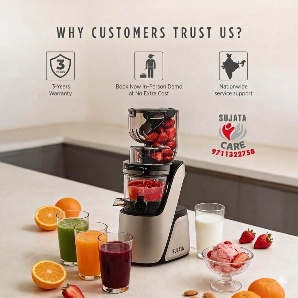 Sujata SJ01 250W Cold Pressed Slow Juicer for Fruit, Vegetable Juices, Nut Milks
