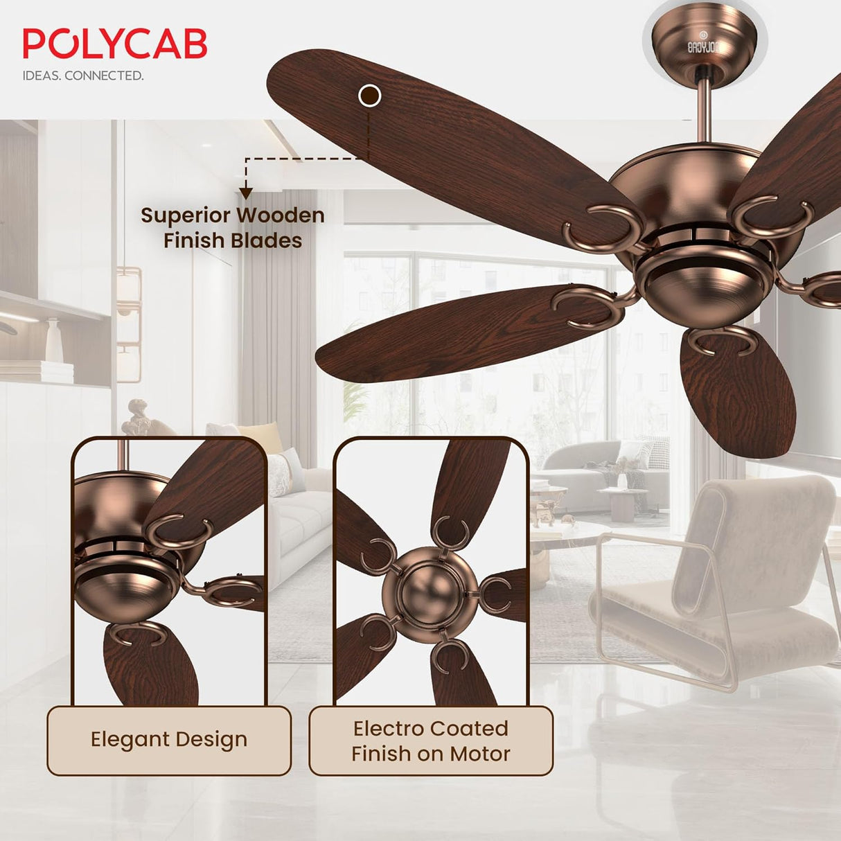 Polycab Superia SP04 BLDC 1200mm Premium Ceiling fan (Antique Copper Rosewood)