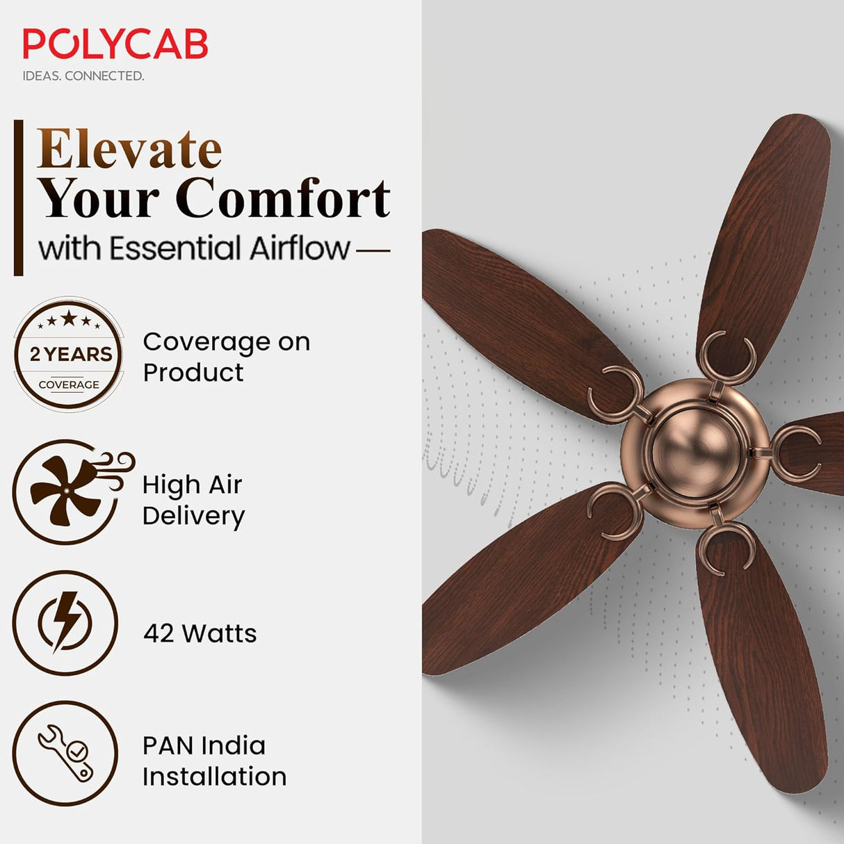 Polycab Superia SP04 BLDC 1200mm Premium Ceiling fan (Antique Copper Rosewood)