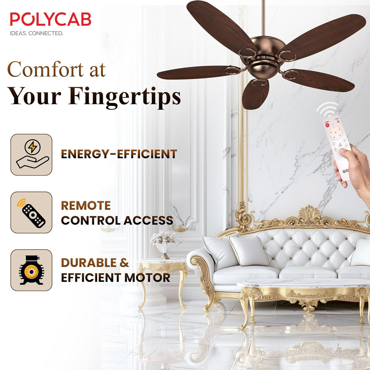 Polycab Superia SP04 BLDC 1200mm Premium Ceiling fan (Antique Copper Rosewood)