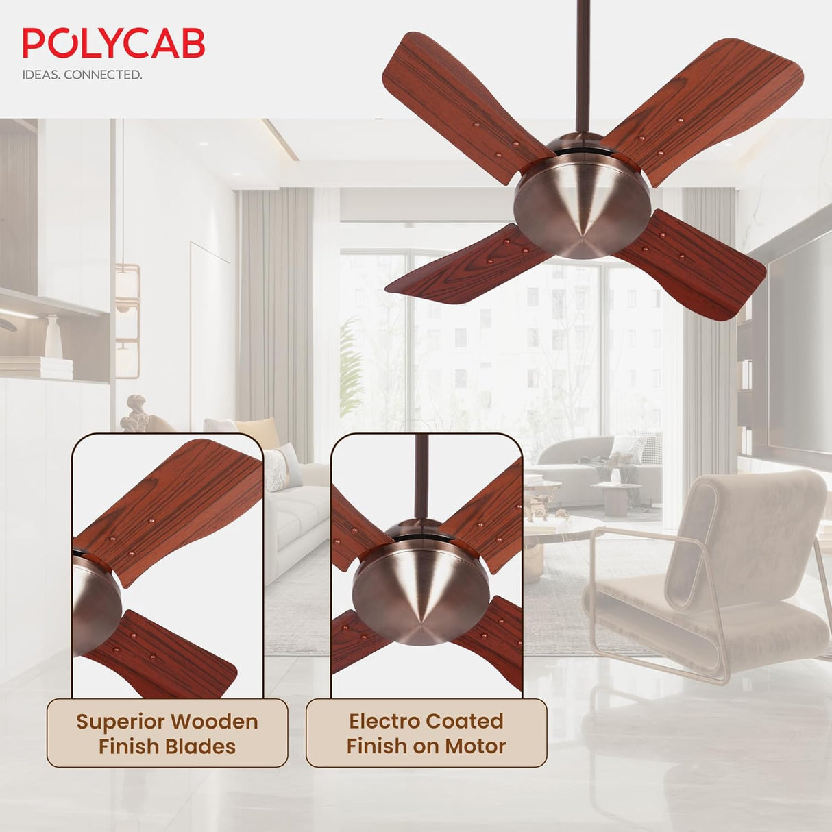 Polycab Superia SP06 600mm Decorative Ceiling fan (Antique Copper Rosewood)