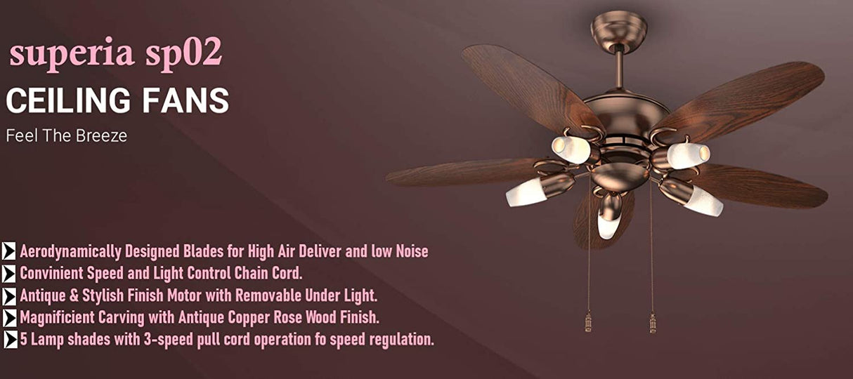 Polycab Superia SP02 BLDC 1200mm Underlight Ceiling fan (Antique Copper Rosewood)