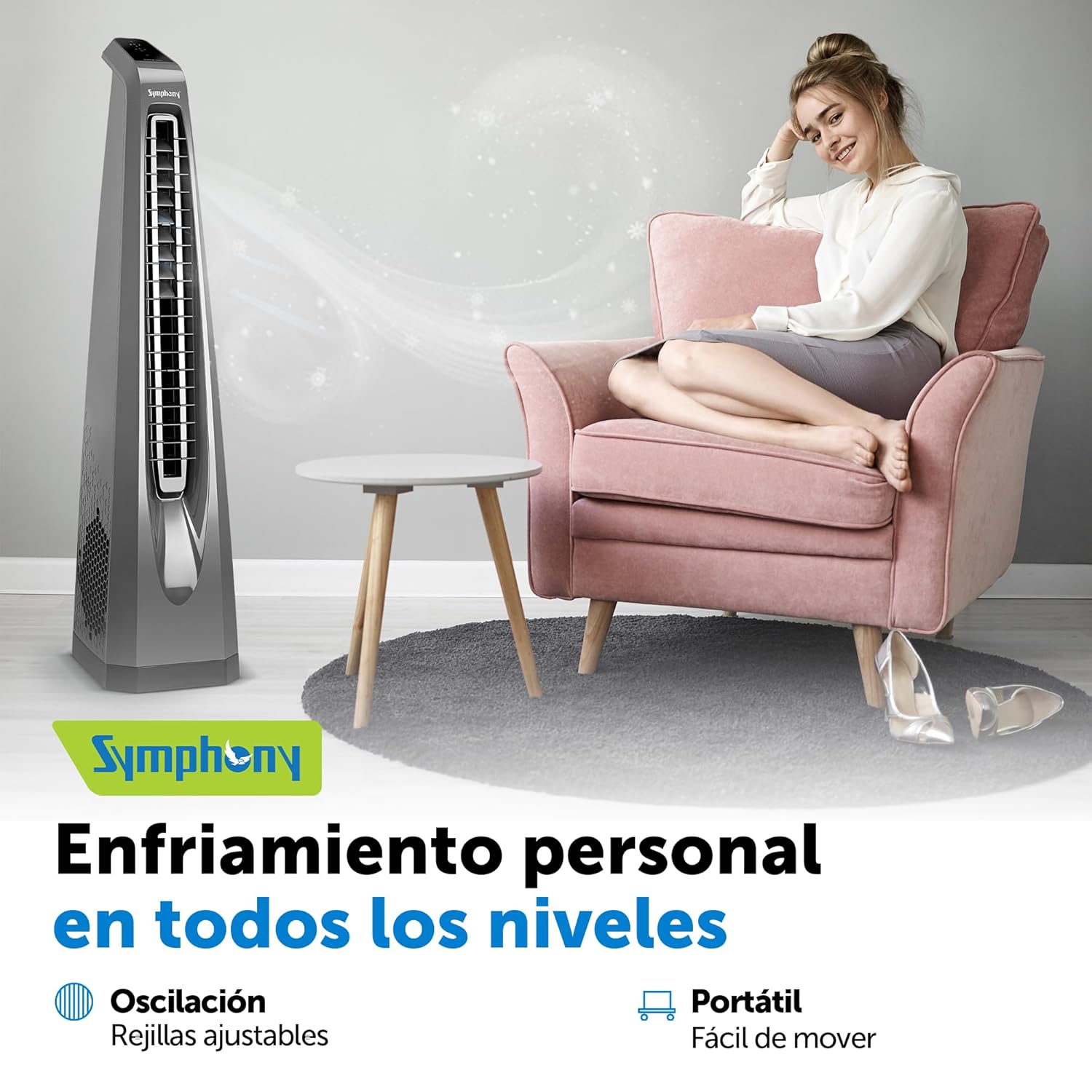 Symphony Surround-i High Speed Bladeless Tower Fan with Remote (Grey)