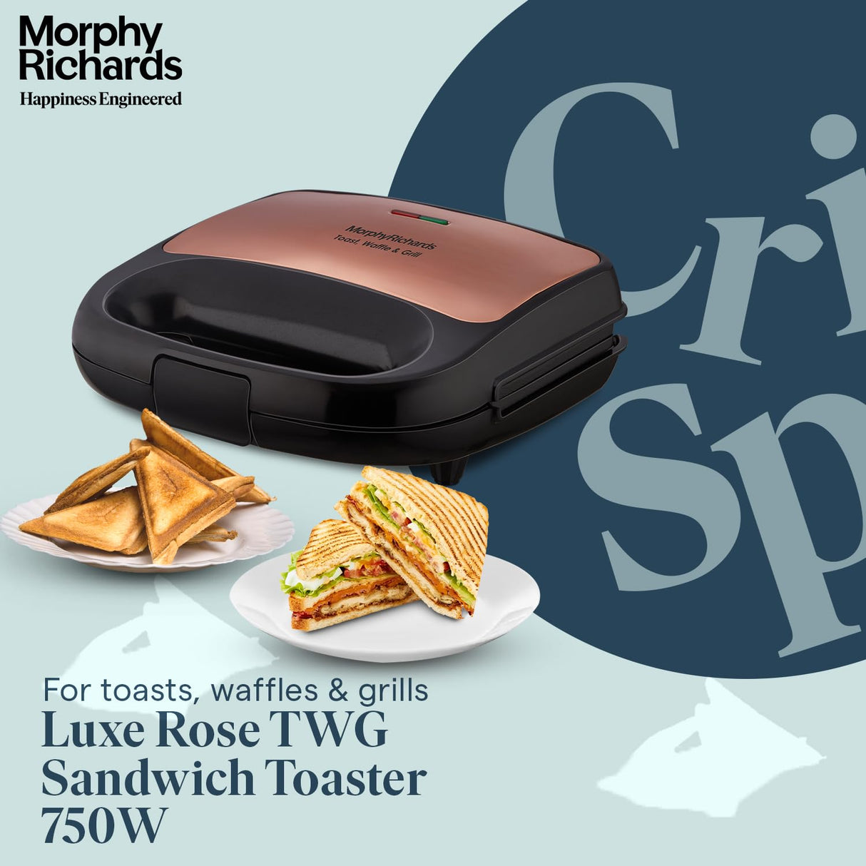 Morphy Richards 3in1 750-Watt Luxe Rose TWG (Toast Waffle Grill) Sandwich Maker