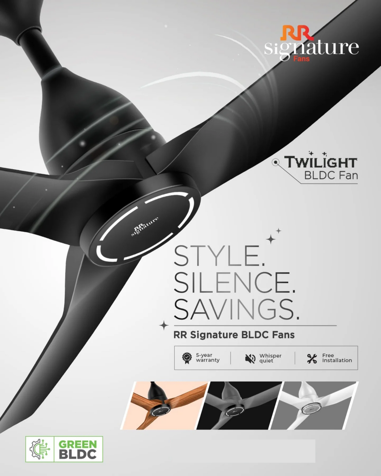 RR Signature Twilight 1200mm Silent BLDC Ceiling fan | Remote | Matt Black| Free Installation