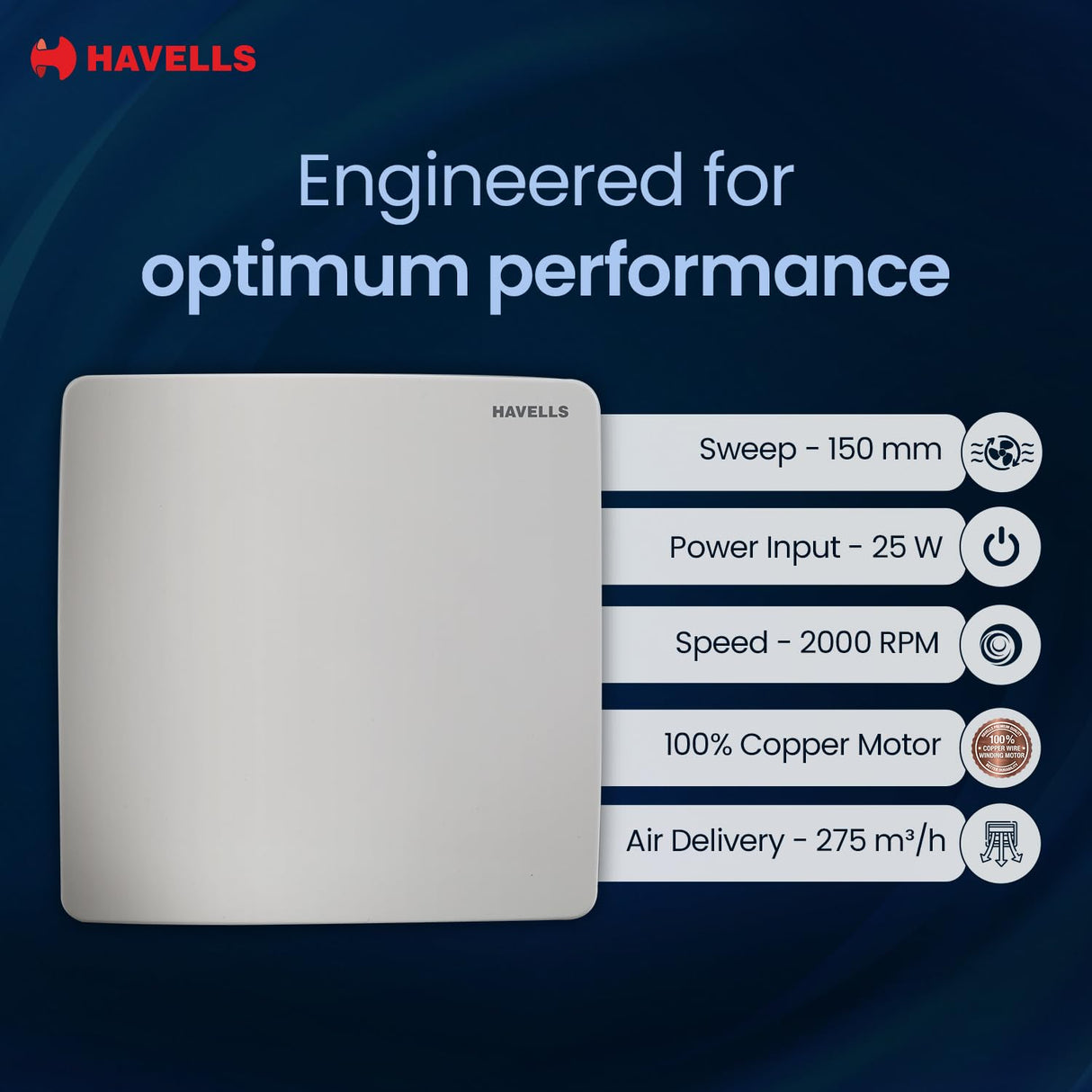 Havells Ventilair ZX 150mm Exhaust Fan | Strong Air Suction, Rust Proof Body (White)