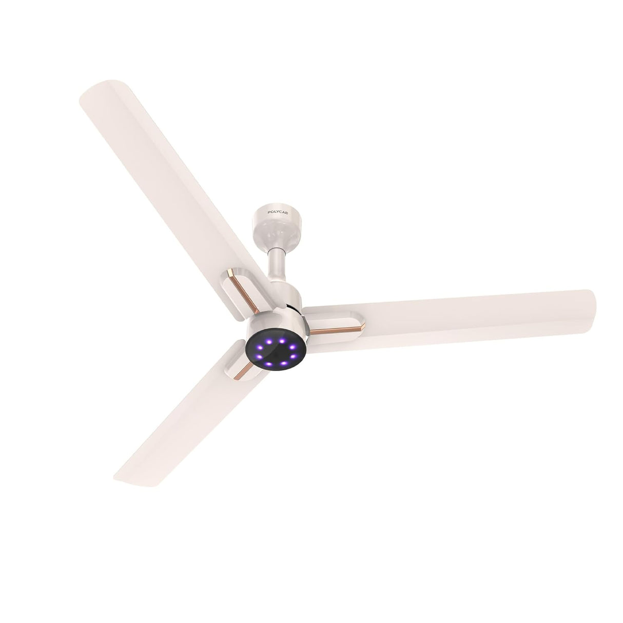 Ceiling fan with three blades on a white background