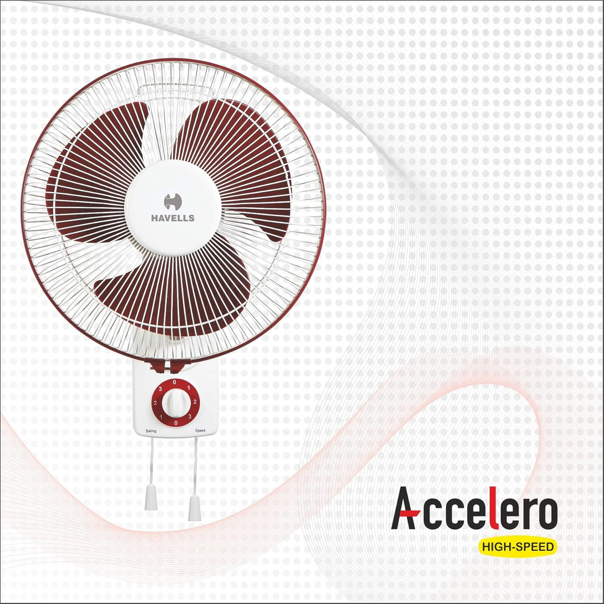 Havells Accelero 400mm High Speed Wall Fan (White Red)