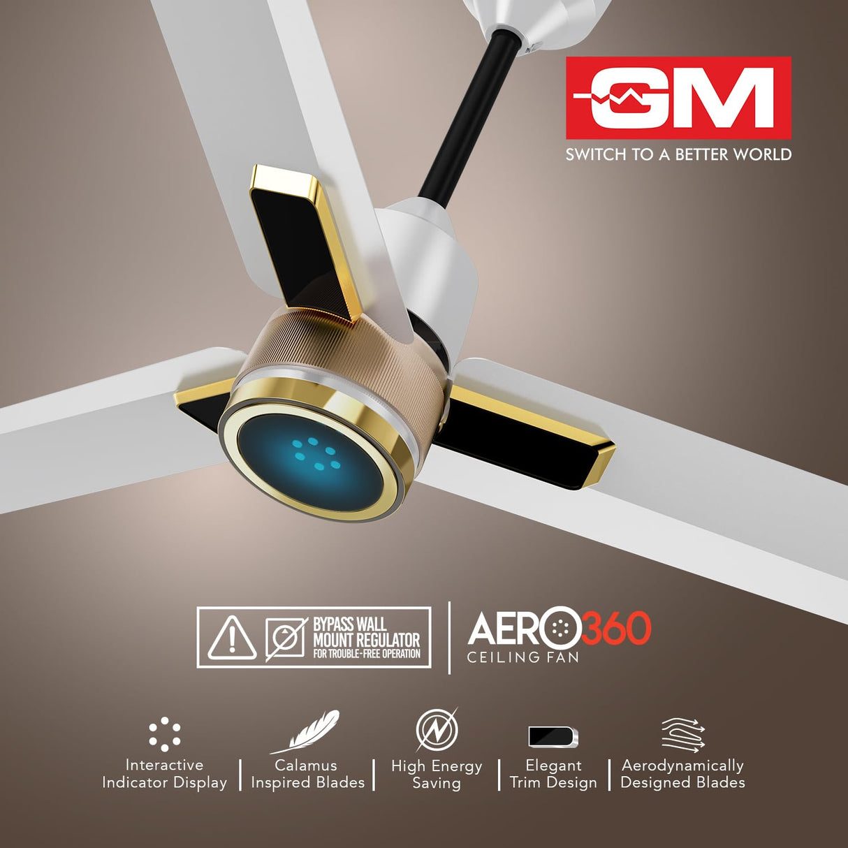 GM Aero 360 1200 mm BLDC Ceiling Fan (White Gold)