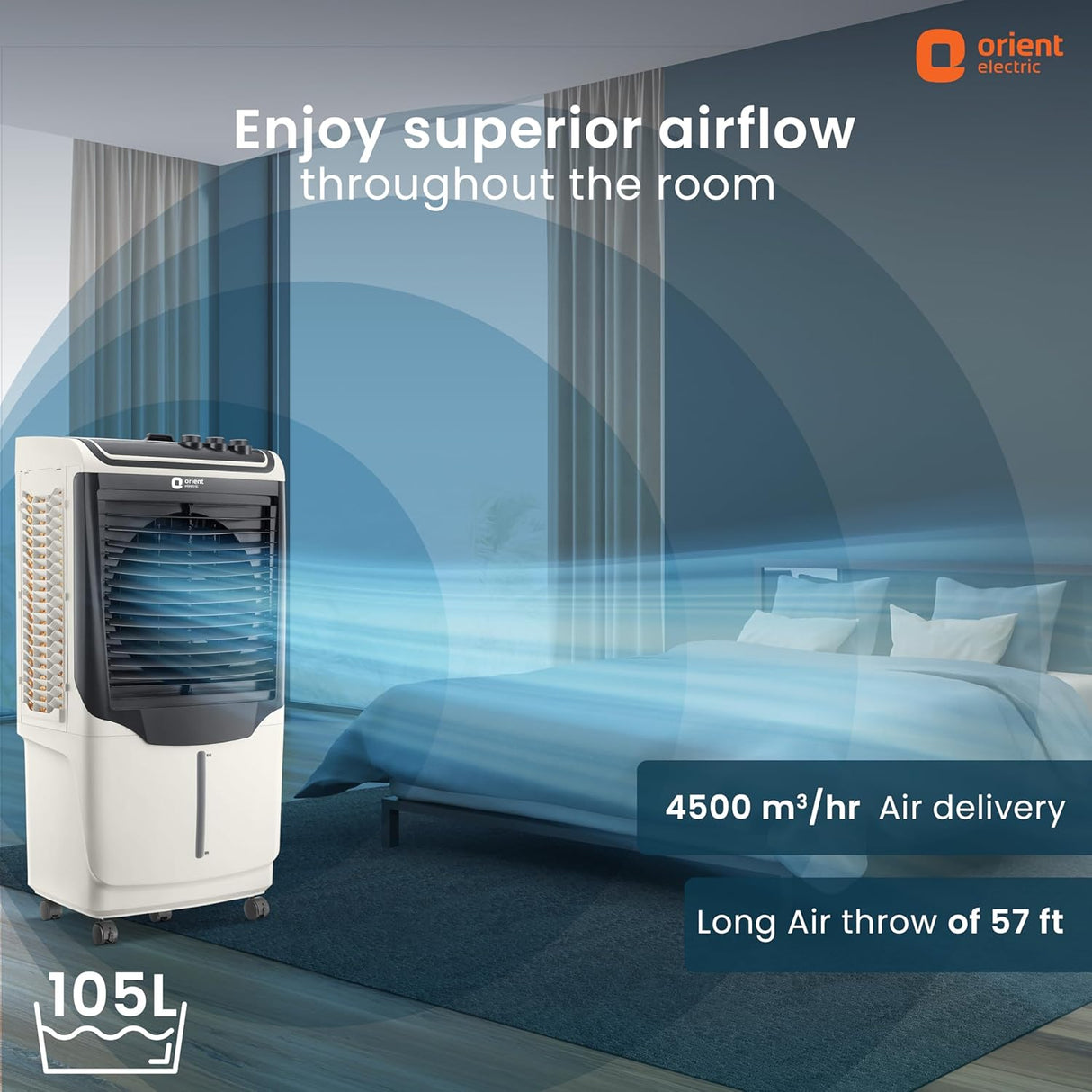 Orient Electric Snowbreeze Pro 105 Litre Desert Air Cooler | Noiseless Air Cooler For Room | White & Grey