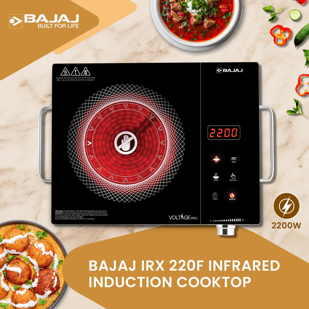 Bajaj IRX 220F Infrared Induction Cooktop | 2200 Watts【Black/Silver】