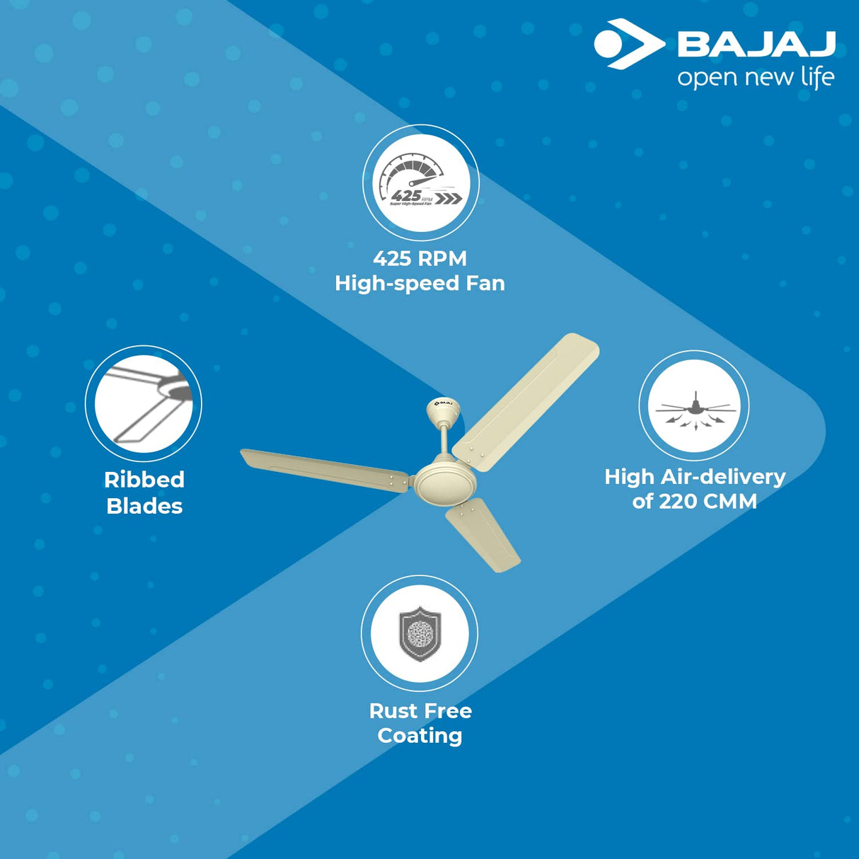 Bajaj Hurricane 1200mm Ceiling Fan Opal White