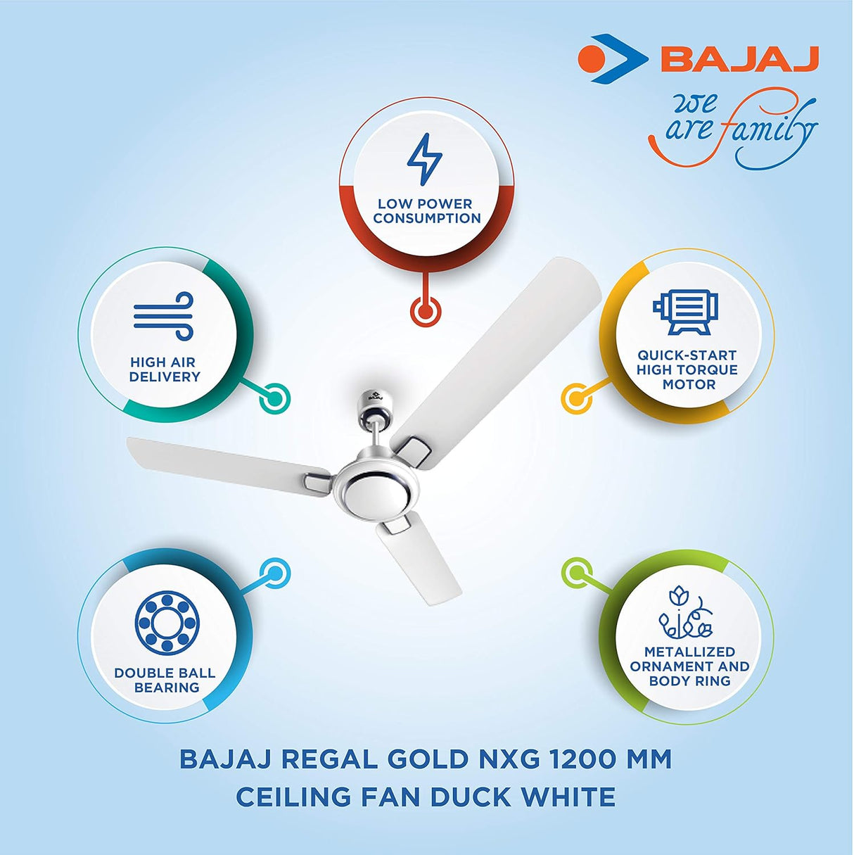 Bajaj Regal Gold NXG EE 1200mm Decorative Ceiling Fan (Duck White)