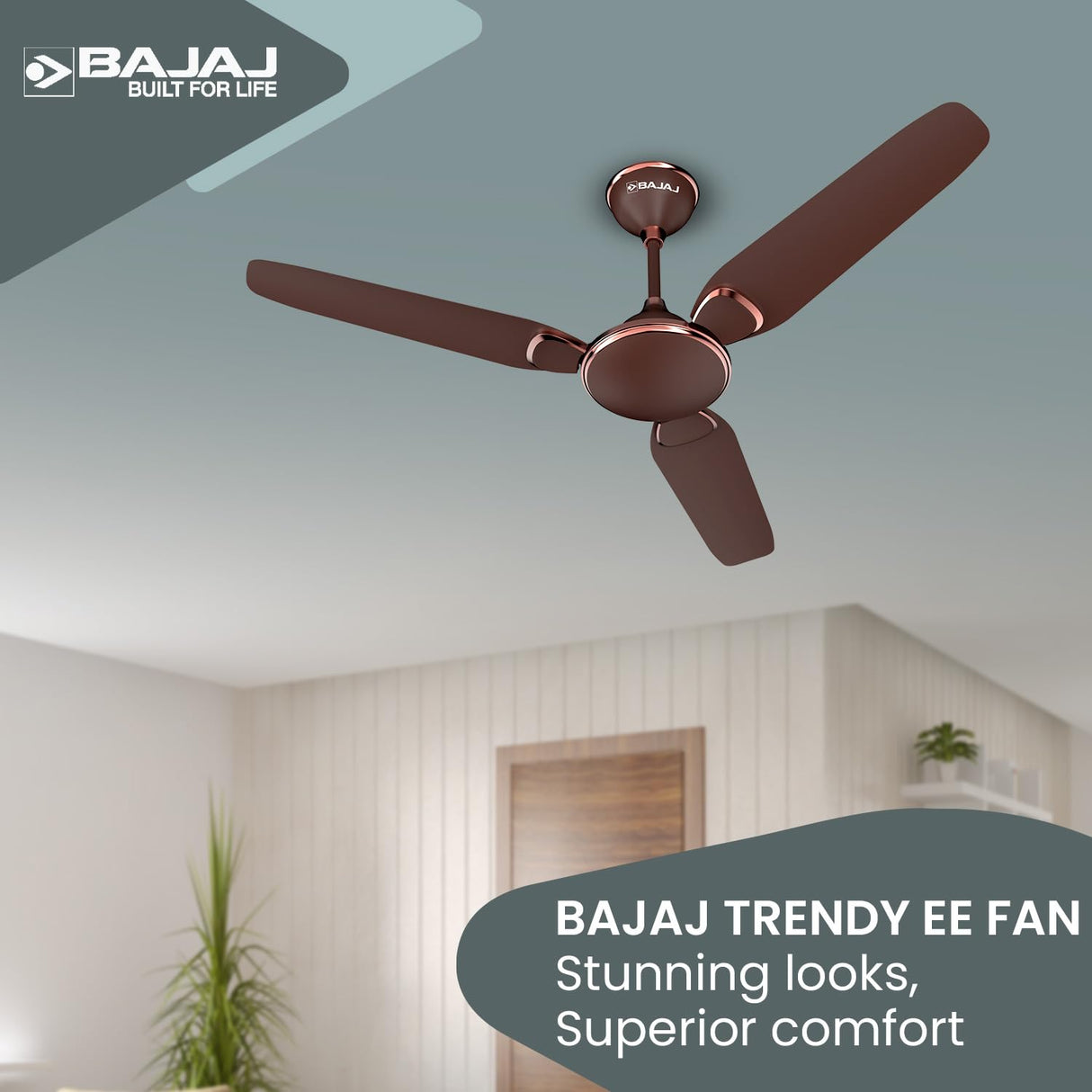 Bajaj Trendy EE 1200mm Anti Dust Ceiling Fan (Walnut Red)