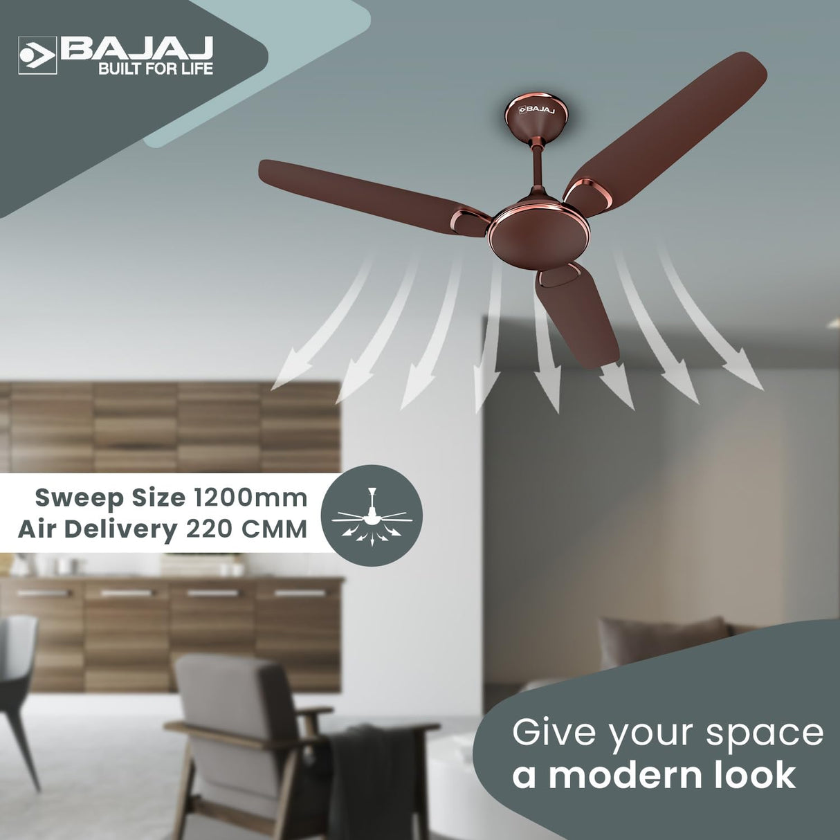 Bajaj Trendy EE 1200mm Anti Dust Ceiling Fan (Walnut Red)