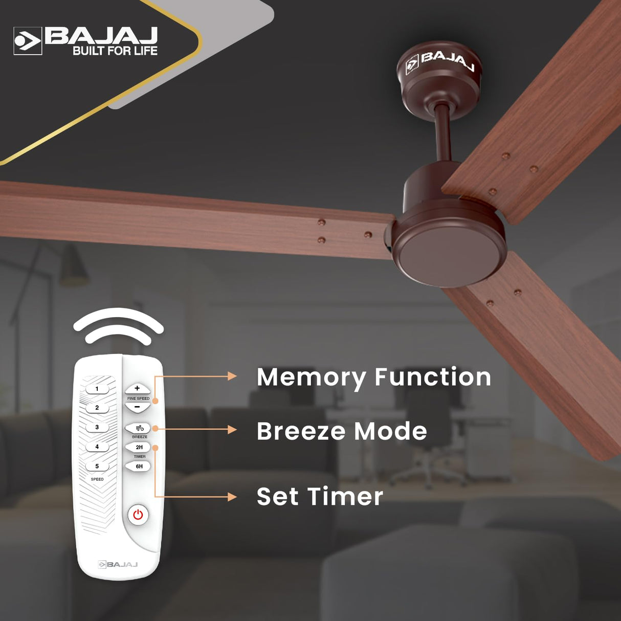 Bajaj Classico Sleek Wood 1200mm BLDC Ceiling Fans with Remote ?Walnut Wood?