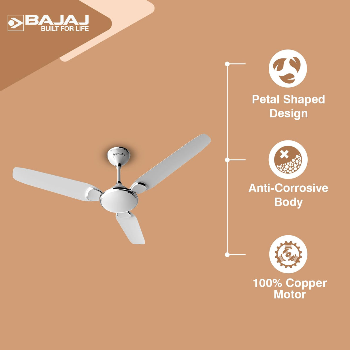 Bajaj Trendy EE 1200mm Anti Dust Ceiling Fan (Snow White)