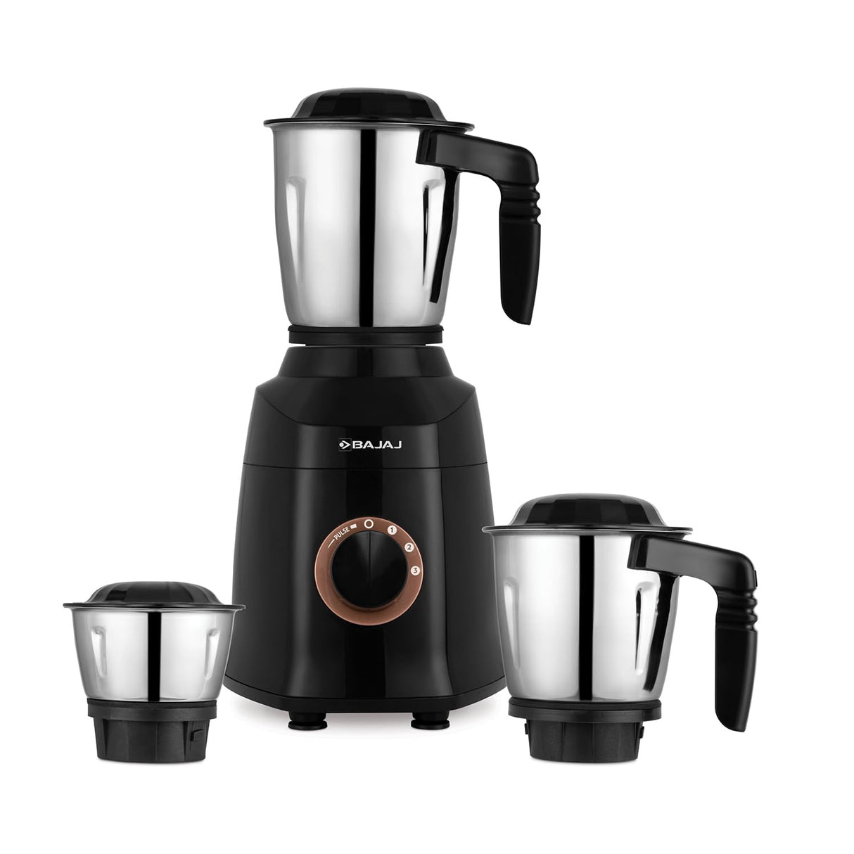 Bajaj Military Series Finesse 750W Mixer Grinder with 3 Stainless Steel Military Grade Jars (Midnight Black)