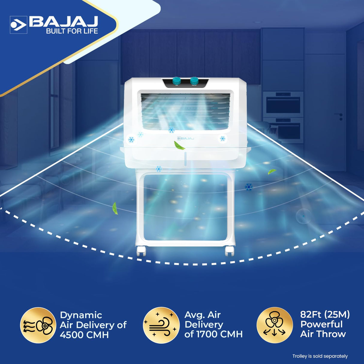 Bajaj Shield Series Solair 55 Litre Window Air Cooler with Trolley 【White】