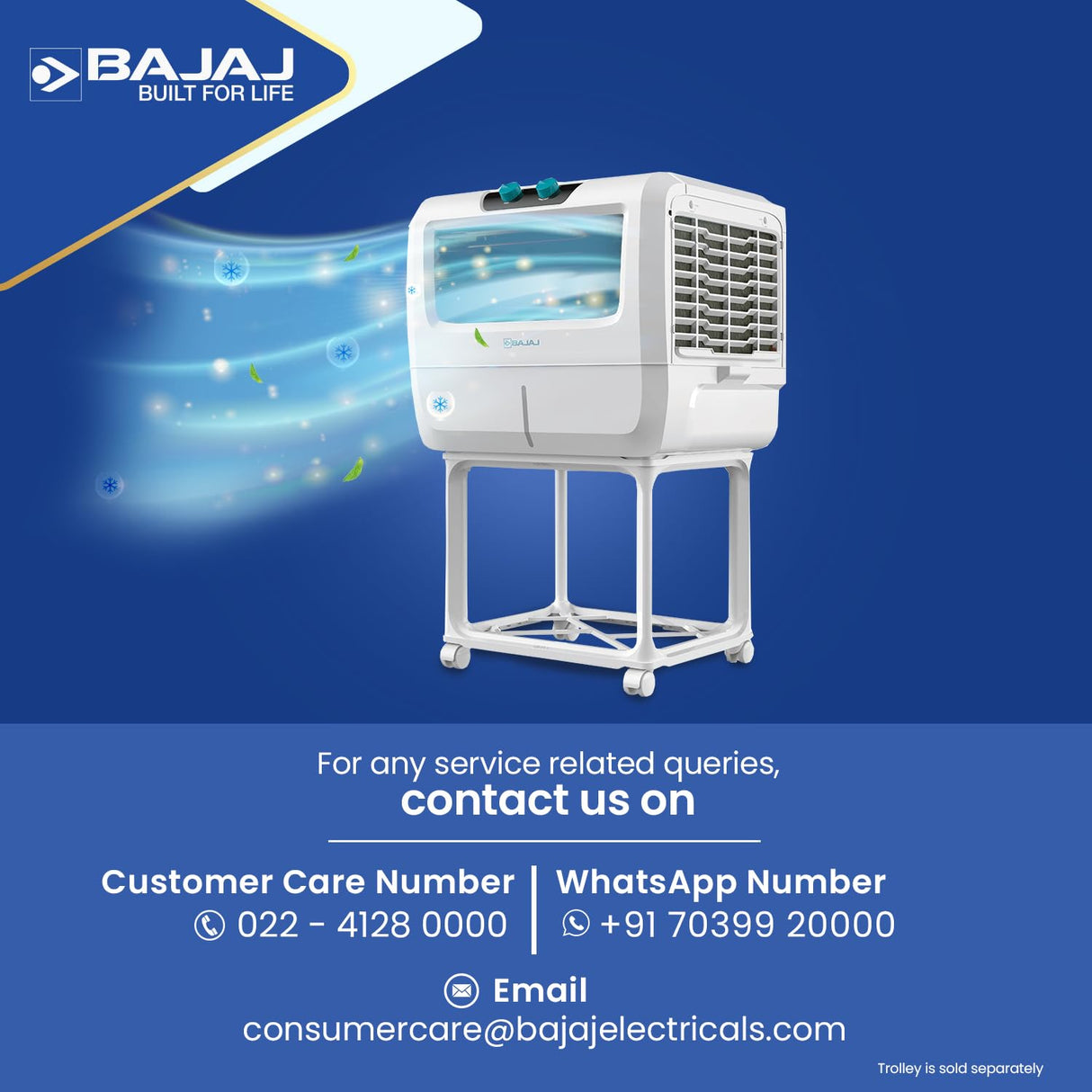 Bajaj Shield Series Solair 55 Litre Window Air Cooler with Trolley 【White】