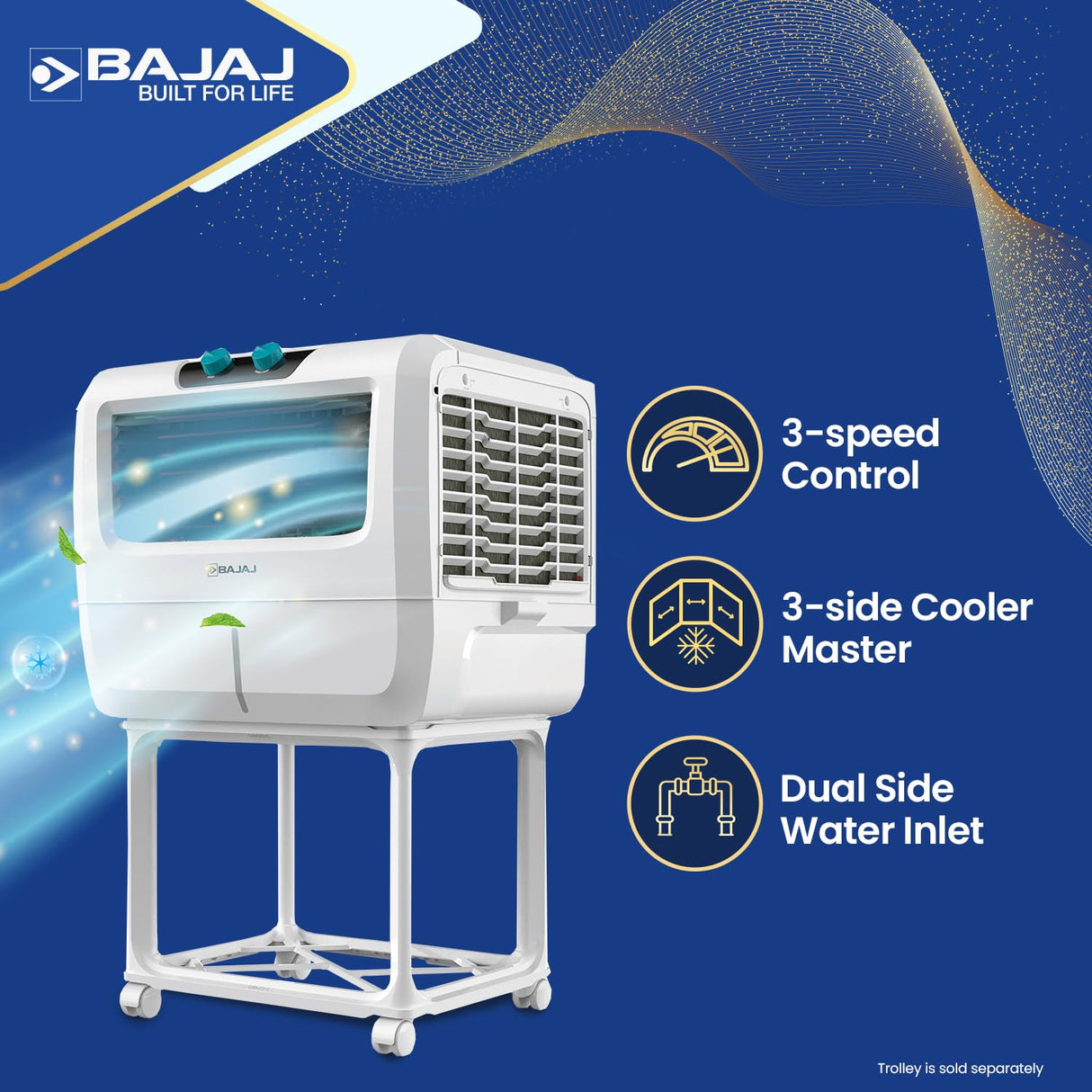 Bajaj Shield Series Solair 55 Litre Window Air Cooler with Trolley 【White】