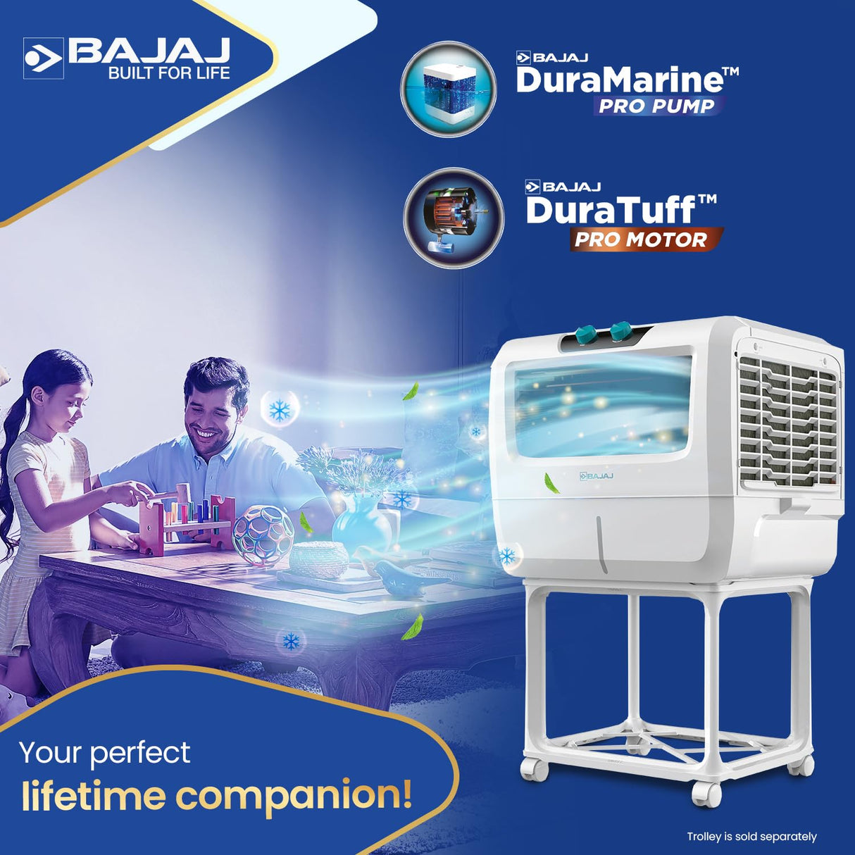 Bajaj Shield Series Solair 55 Litre Window Air Cooler with Trolley 【White】