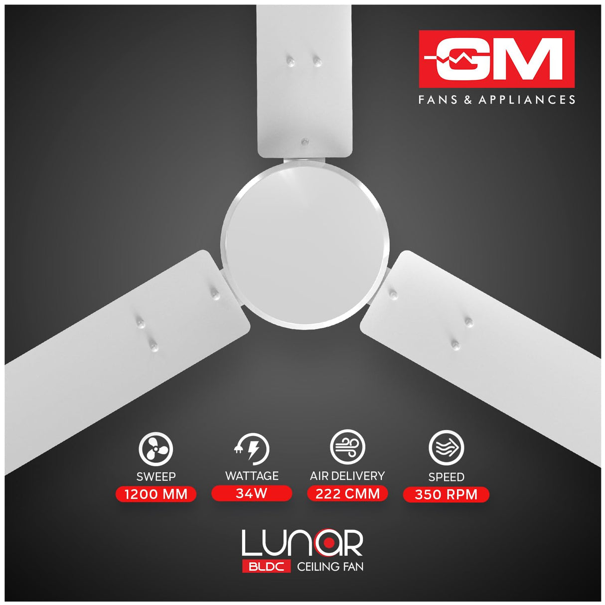 GM Lunar 1200mm BLDC Ceiling Fan (Moon White)