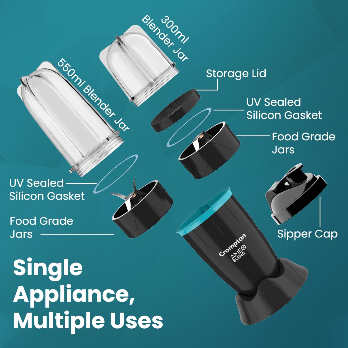 Crompton AMEO BLEND Nutri blender 400 W Juicer (2 Jars | Sea Green and black)