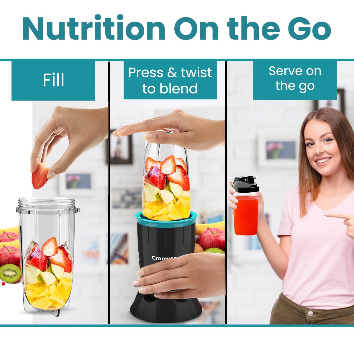 Crompton AMEO BLEND Nutri blender 400 W Juicer (2 Jars | Sea Green and black)