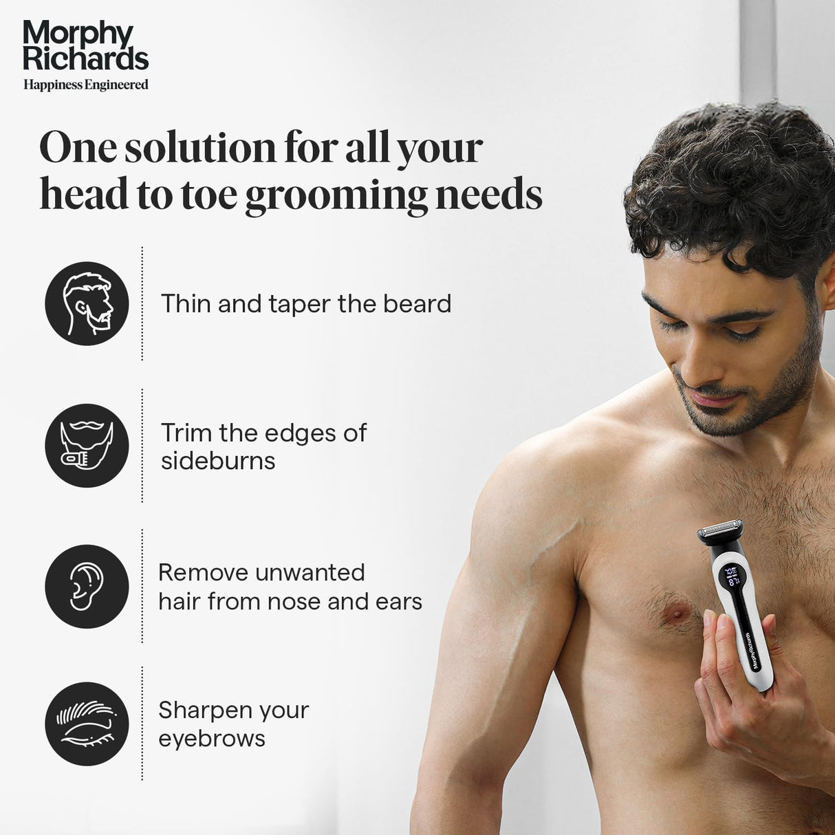 Morphy Richards Kingsman Digital 15-IN-1 Body Groomer (Silver & Black)