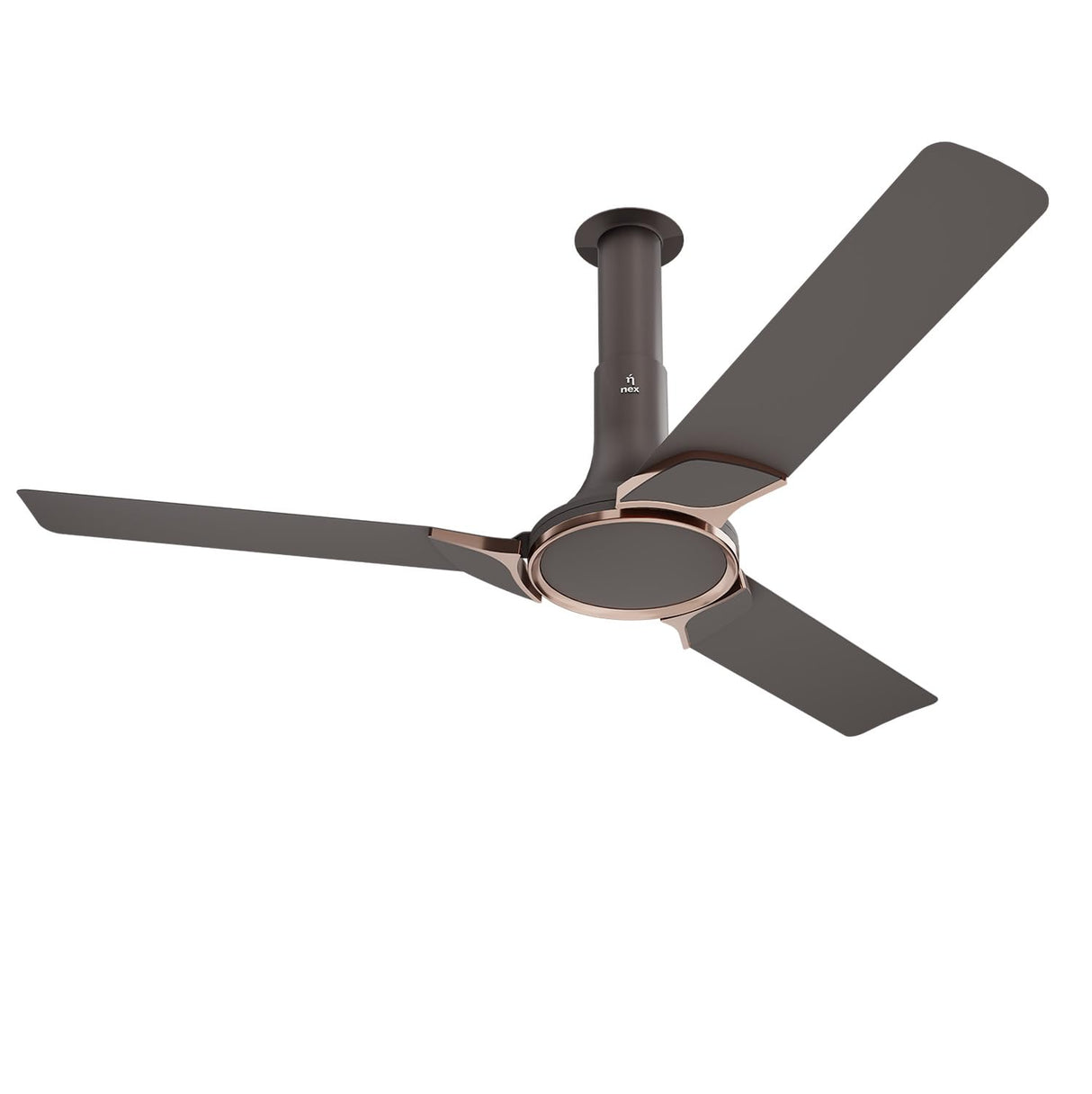 Ceiling fan with three blades on a white background