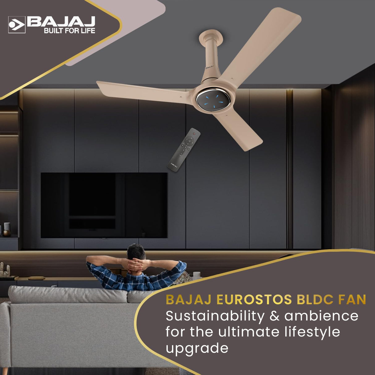 Bajaj Eurostos 1200mm 5 Star Rated BLDC Ceiling Fan (Bronze Mist)
