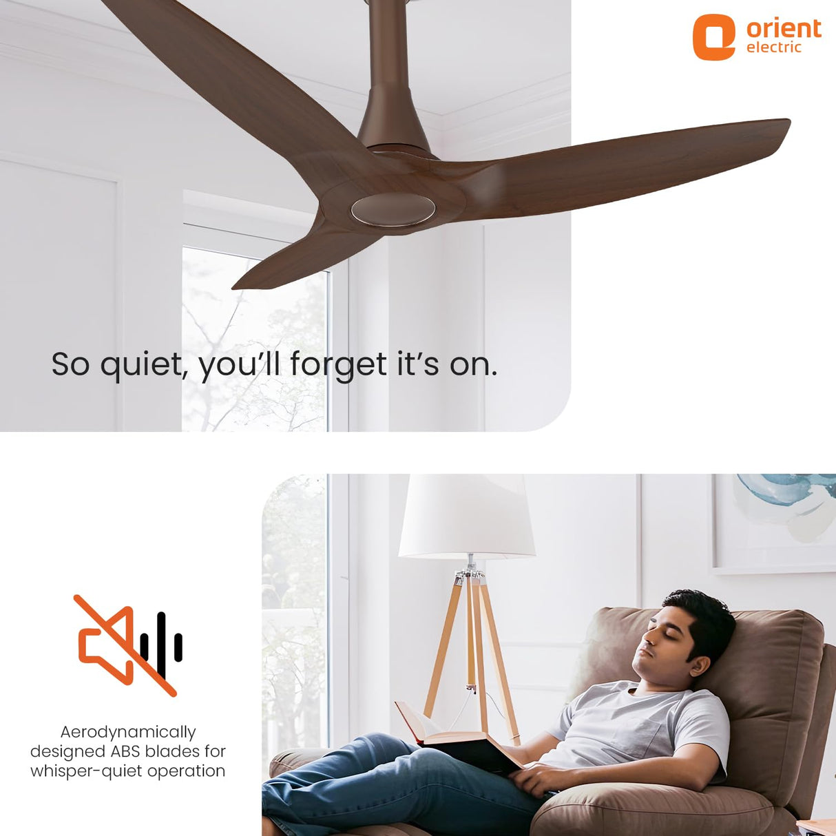 Orient Aeroquiet Neu 1S 1230mm Ceiling Fan Truffle Wood