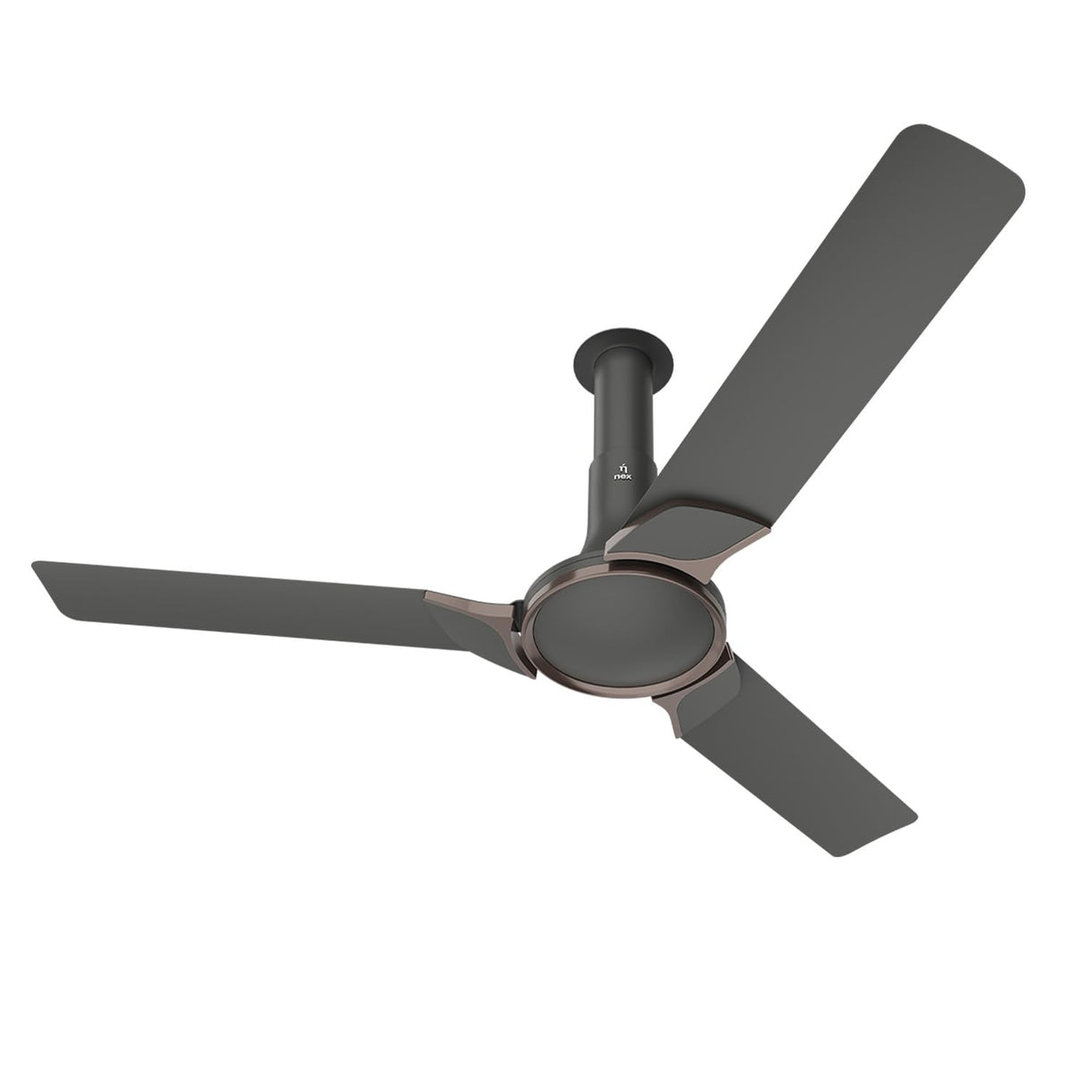 Ceiling fan with three blades on a white background