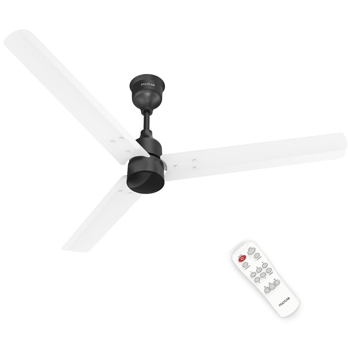 Polycab Wizzy Plus 1200mm 5-Star BLDC Ceiling fan with remote (Matt White Black)