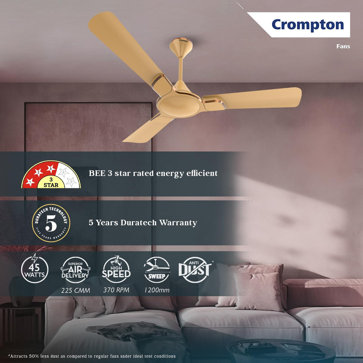 Crompton Premion Avancer Swirl 1200mm Ceiling Fan (Cocoa Gold)