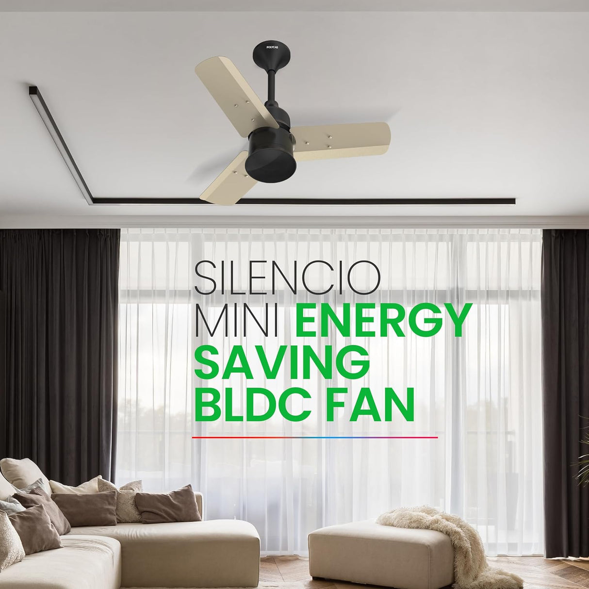 Polycab Silencio Mini 600mm Remote Ceiling fan (Pearl Beige)