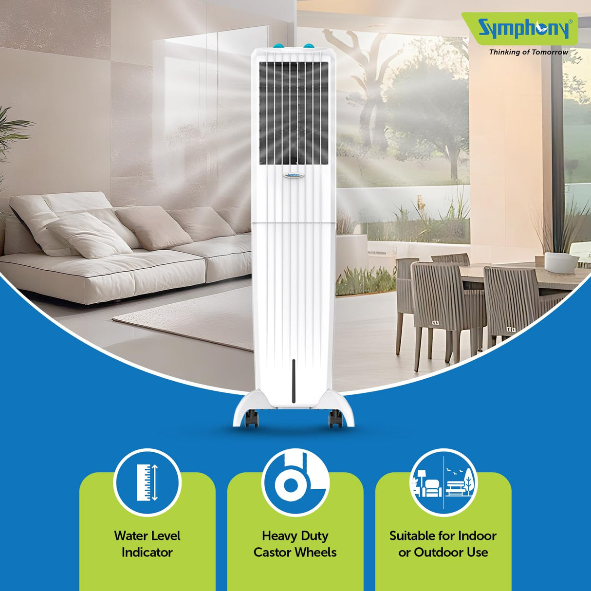 Symphony Diet 50T Portable Tower Air Cooler (50L, White)