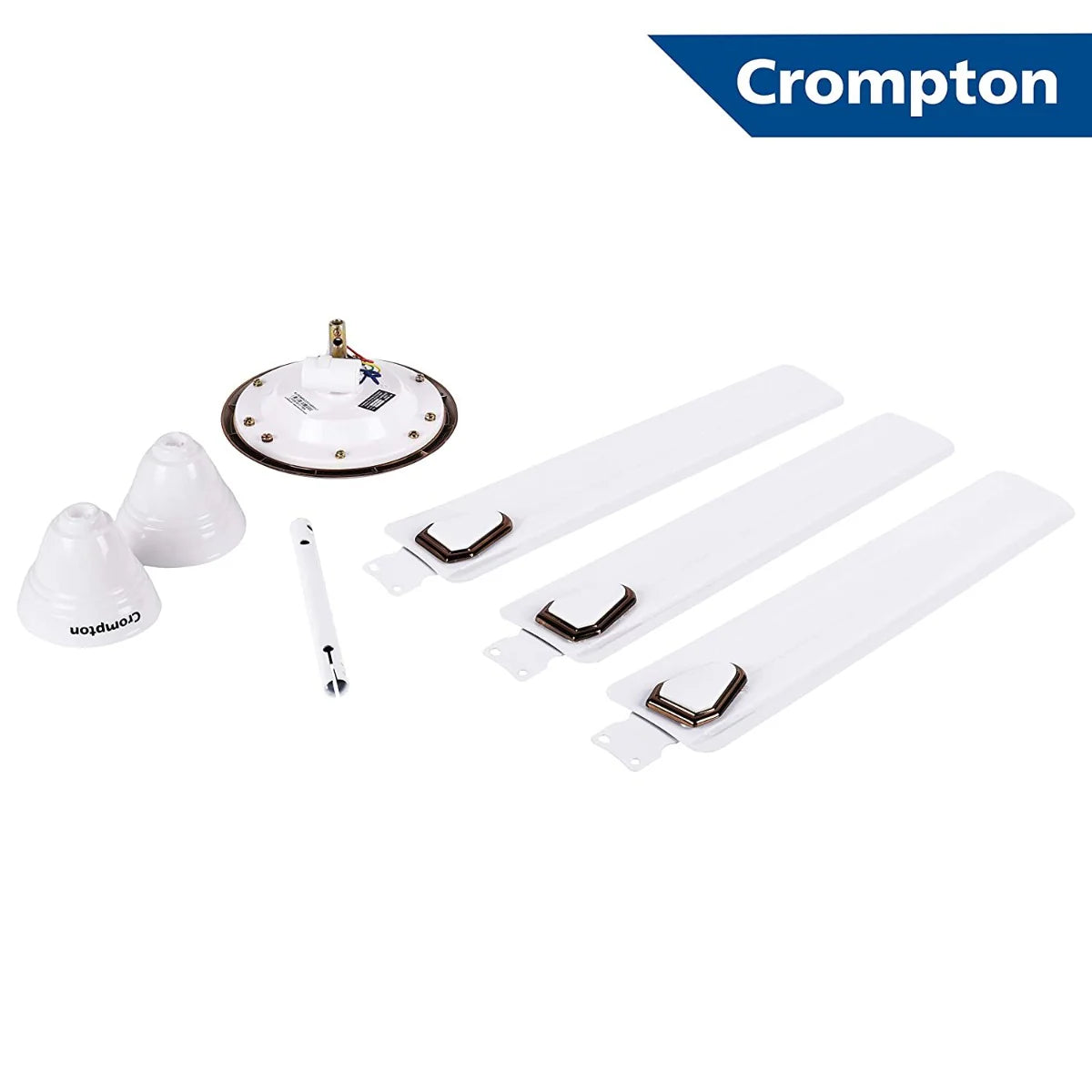 Crompton brand light bulb and accessories on a white background