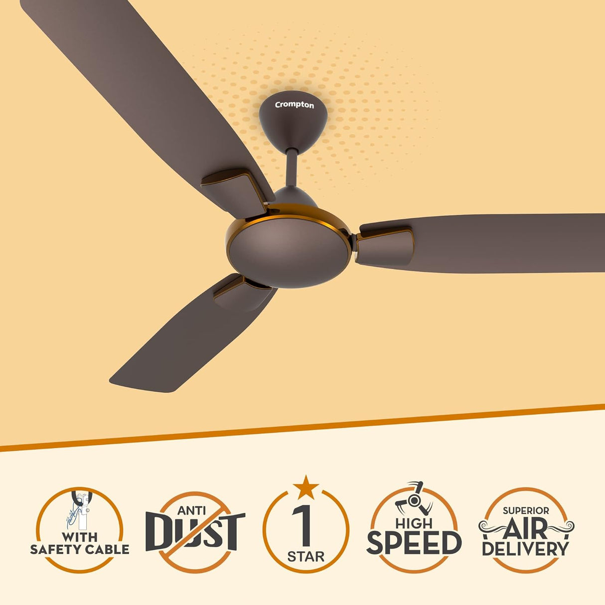 Crompton Toro 1200mm High Speed | 1-Star Rated Ceiling Fan (Magic Brown)